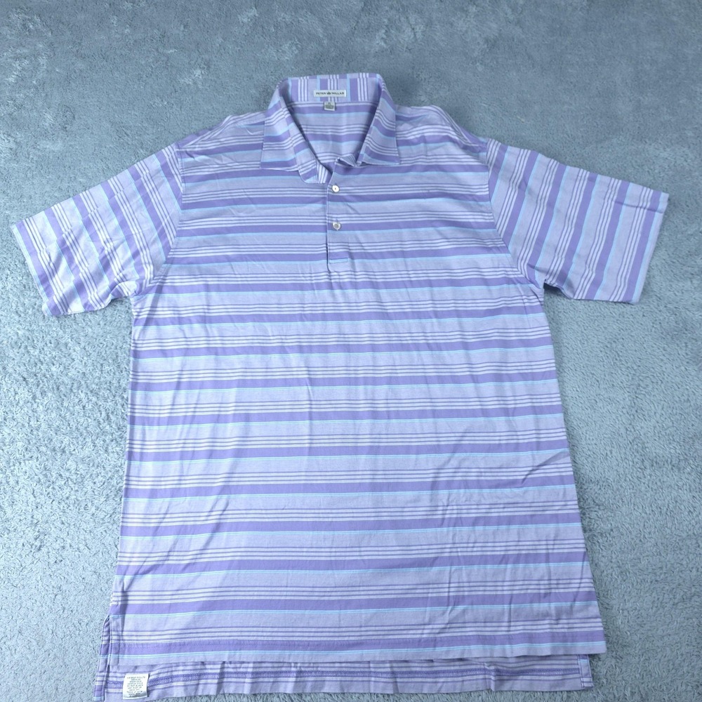 Peter Millar Polo Shirt Mens XL Purple Striped 100% Cotton Classic Fit Golf
